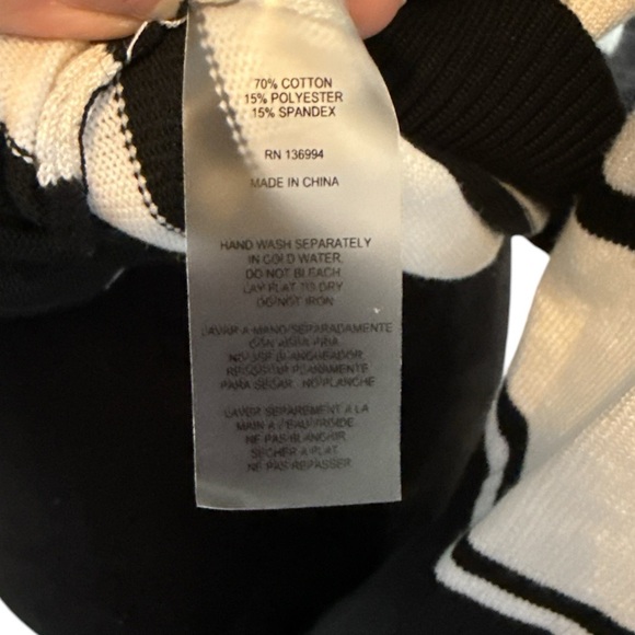 Vida Milano Black & White Striped Bell Sleeve Sweater Size L Cotton Blend - Picture 7 of 8